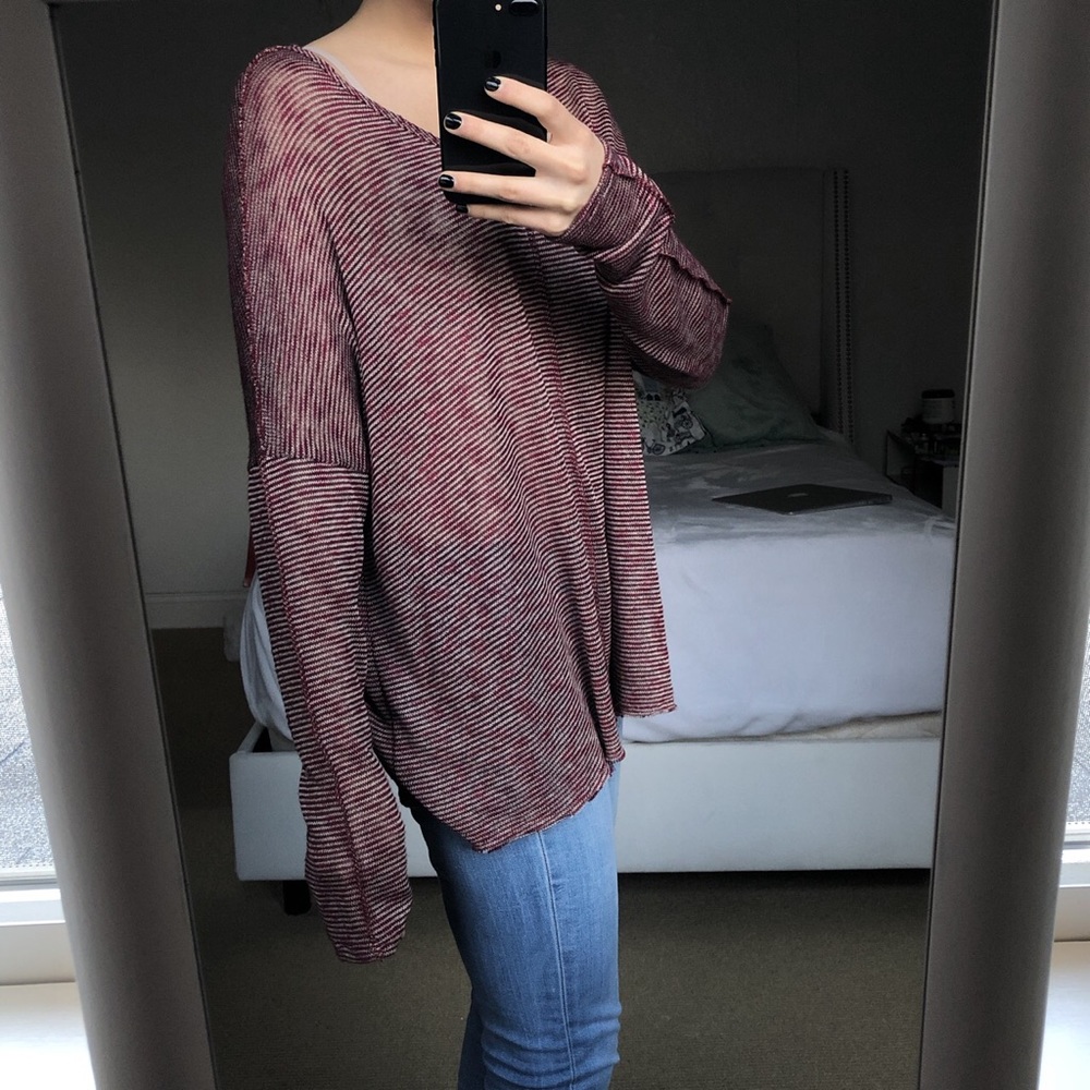 Blu Pepper striped cream and red long sleeve tee
